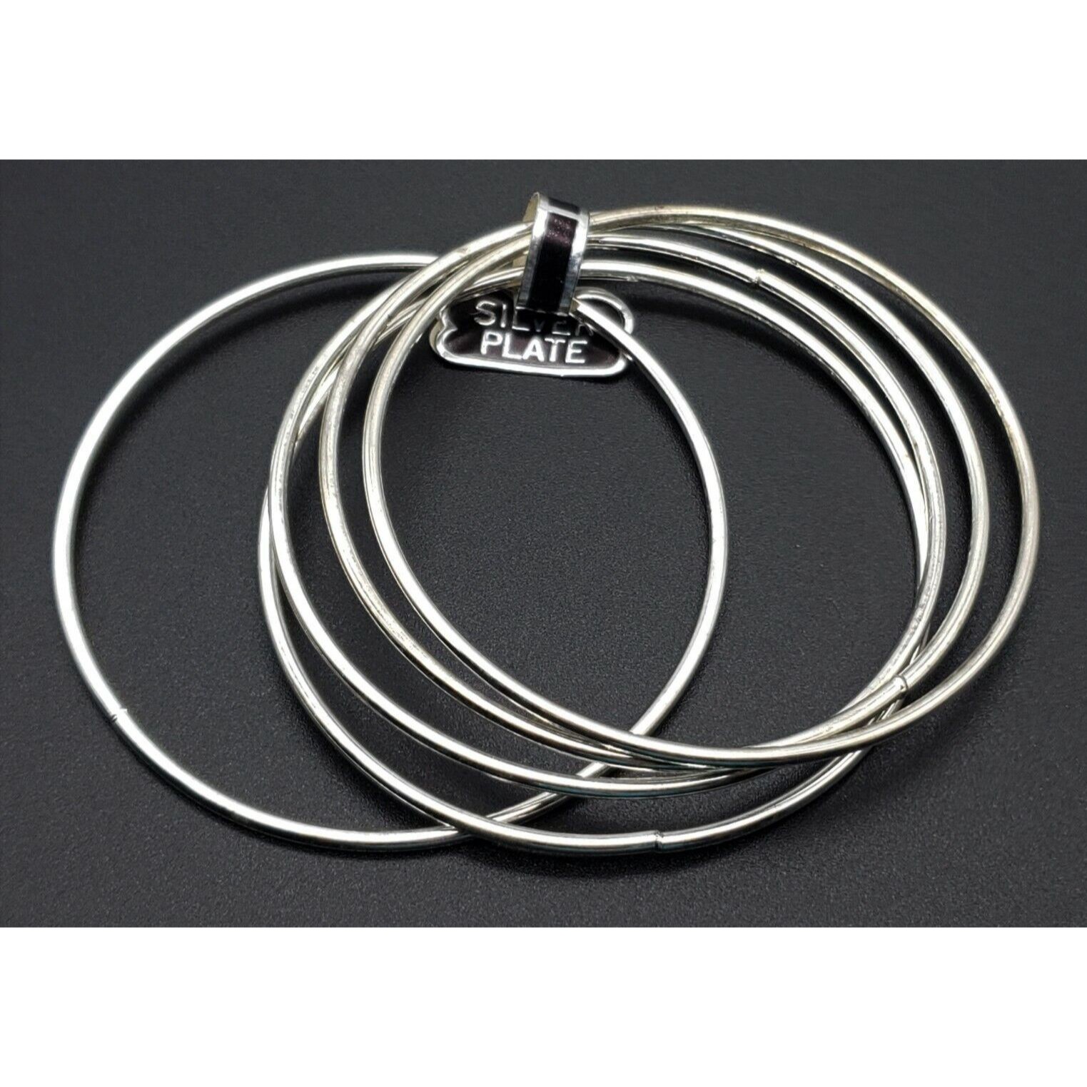 Set Of 5 Bangle Bracelets Silver Plated Metal With Tag Fashion Costume Jewelry 18$